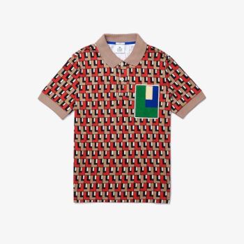 Lacoste LIVE Standard-Fit Printed Cotton Polo Dámské - Polo Béžový / Červené | CZ-3FeDgL